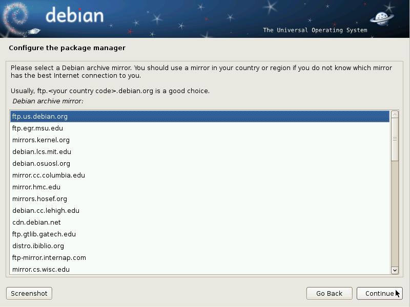 Selezionare un mirror di Debian