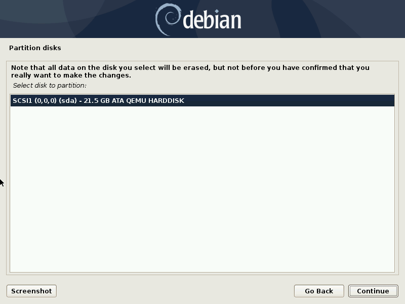 Disk to use for guided partitioning