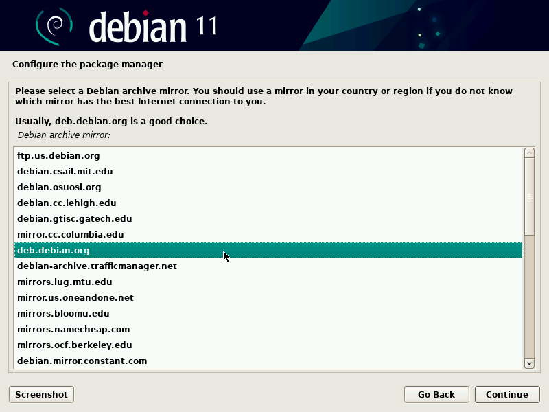 Einen Debian-Spiegelserver auswählen