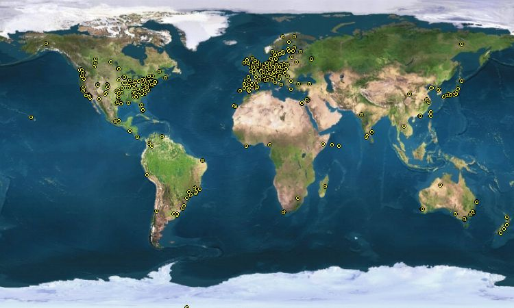 World-wide distribution of Debian developers