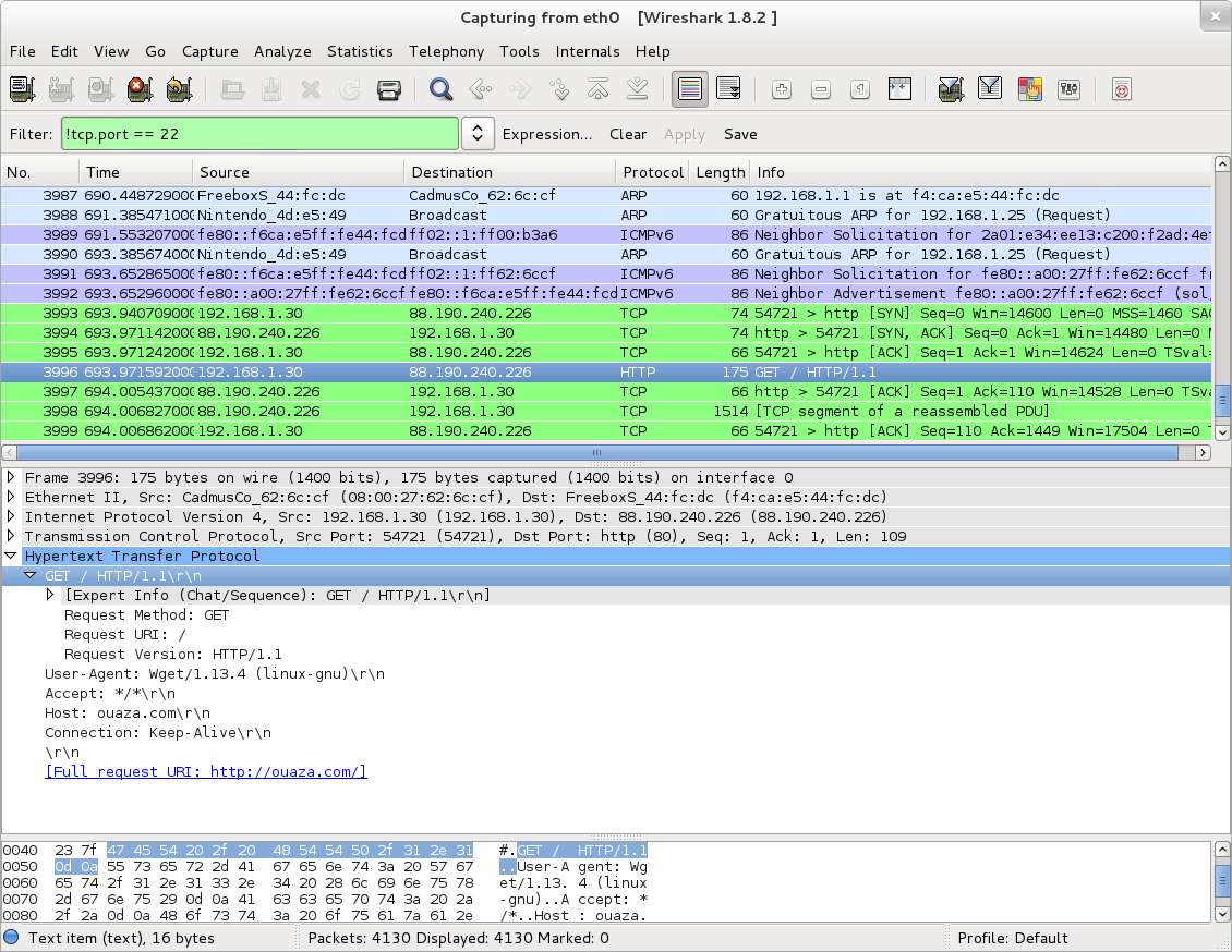 using wireshark to view network traffic